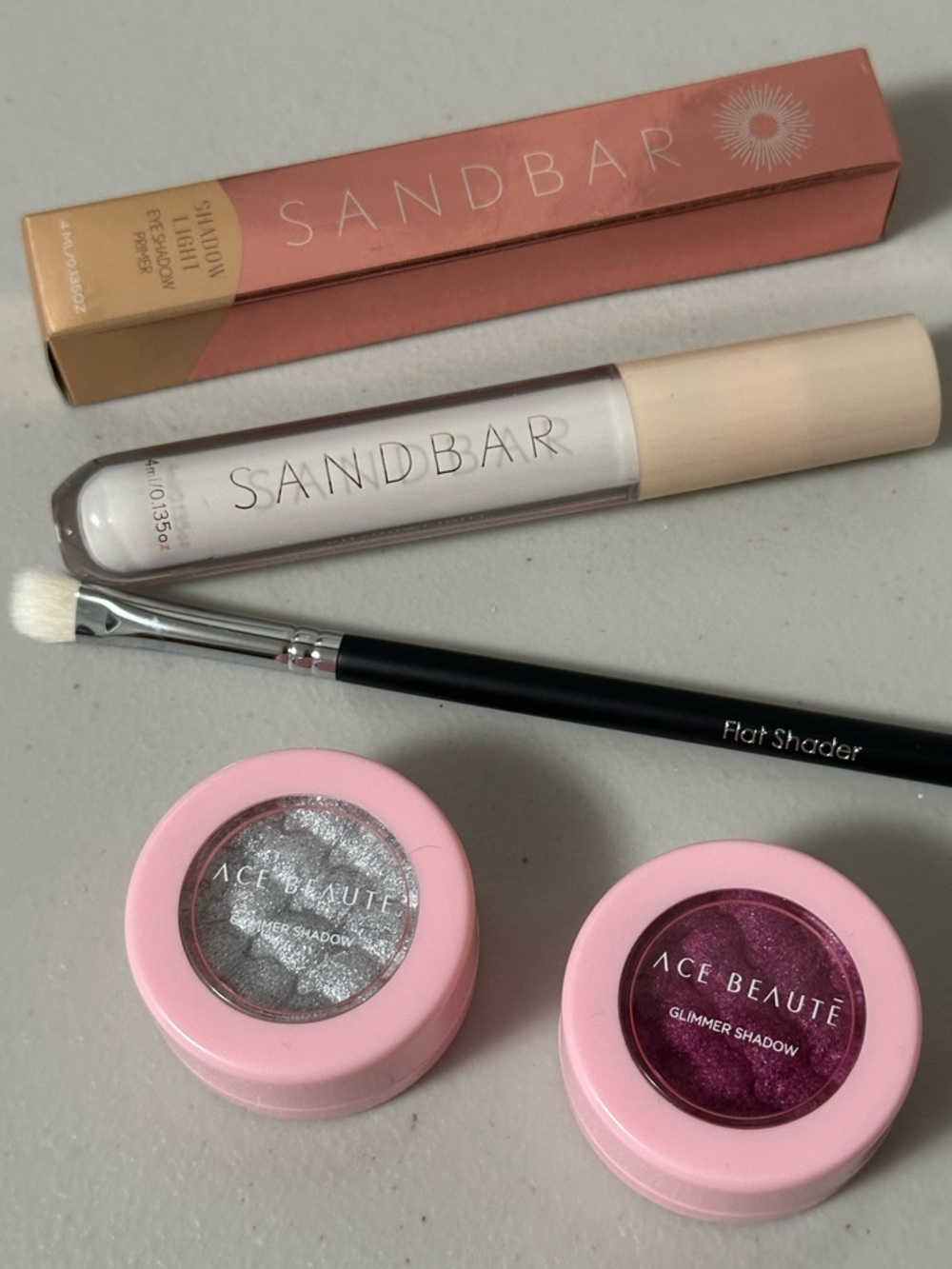 Eye Makeup Bundle - Glimmer Eyeshadow Duo, eyeshadow primer, flat shader brush